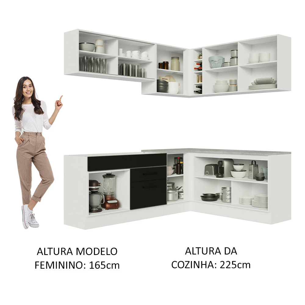 Armário de Cozinha Completa de Canto 389cm Branco Preto Agata Madesa 01 - Image 5