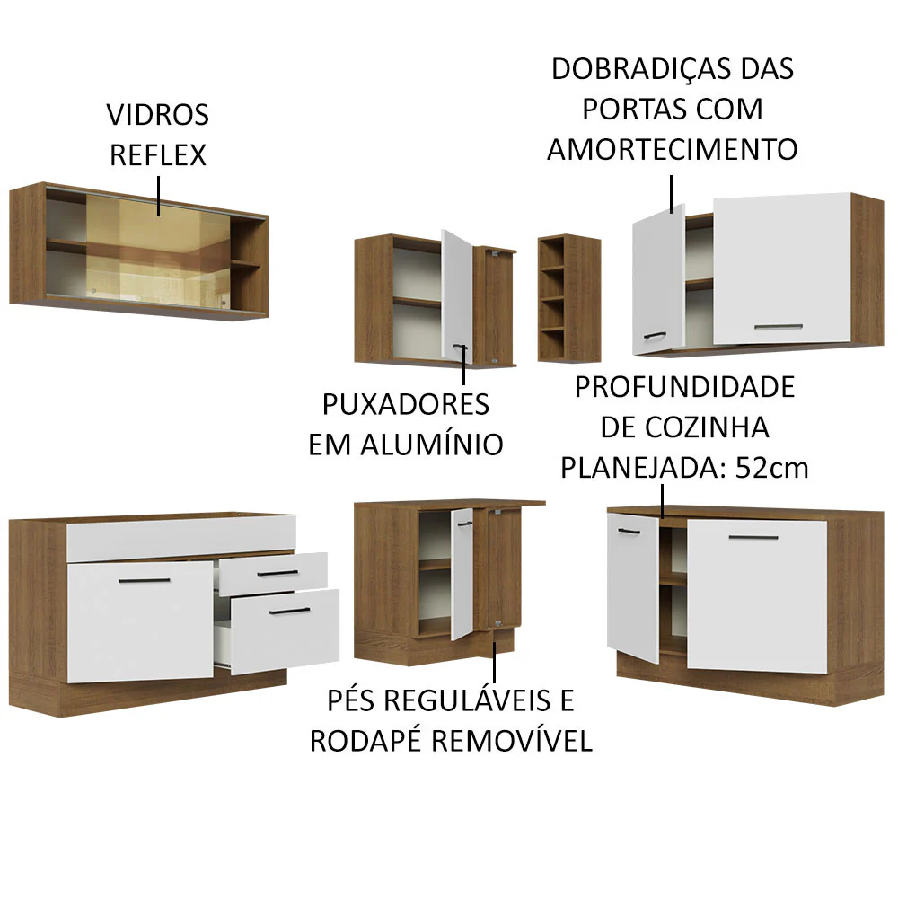 Armário de Cozinha Completa de Canto 389cm Rustic Branco Agata Madesa 01 - Image 4