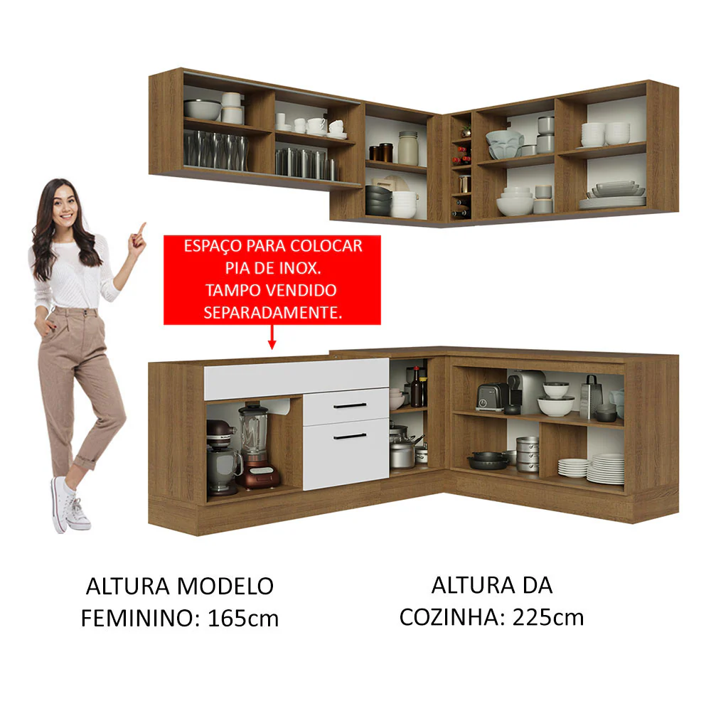 Armário de Cozinha Completa de Canto 389cm Rustic Branco Agata Madesa 01 - Image 5