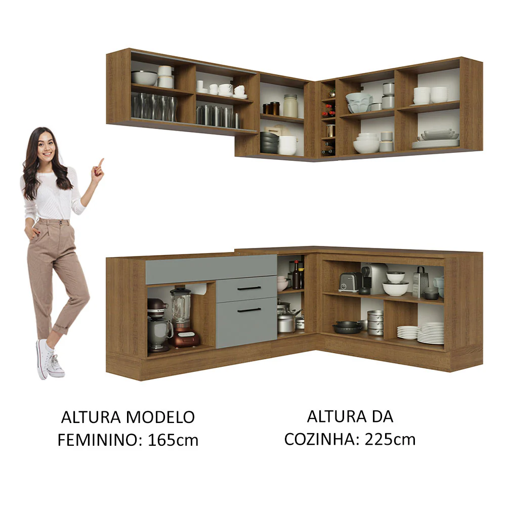 Armário de Cozinha Completa de Canto 389cm Rustic Cinza Agata Madesa 01 - Image 5
