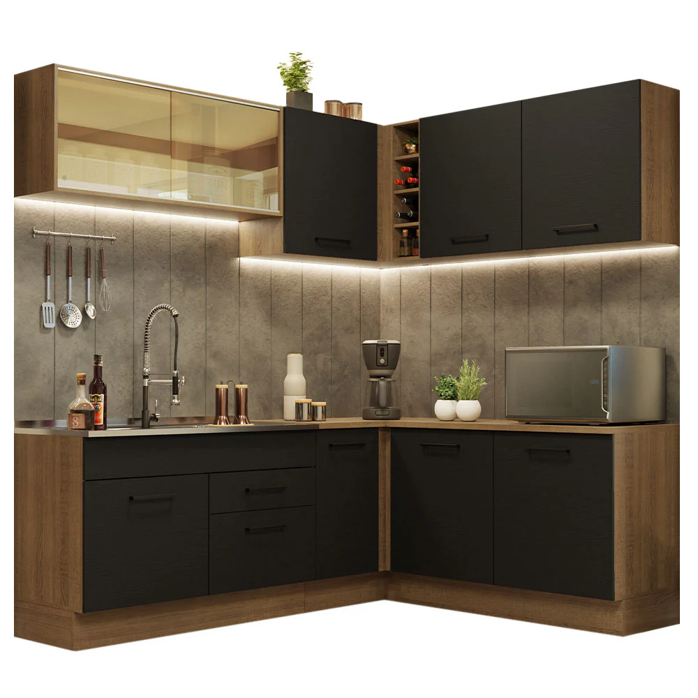 Armário de Cozinha Completa de Canto 389cm Rustic Preto Agata Madesa 01 - Image 2
