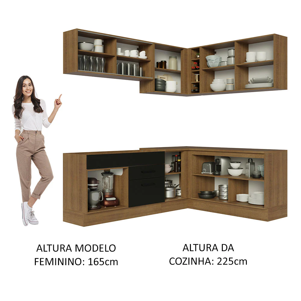 Armário de Cozinha Completa de Canto 389cm Rustic Preto Agata Madesa 01 - Image 5