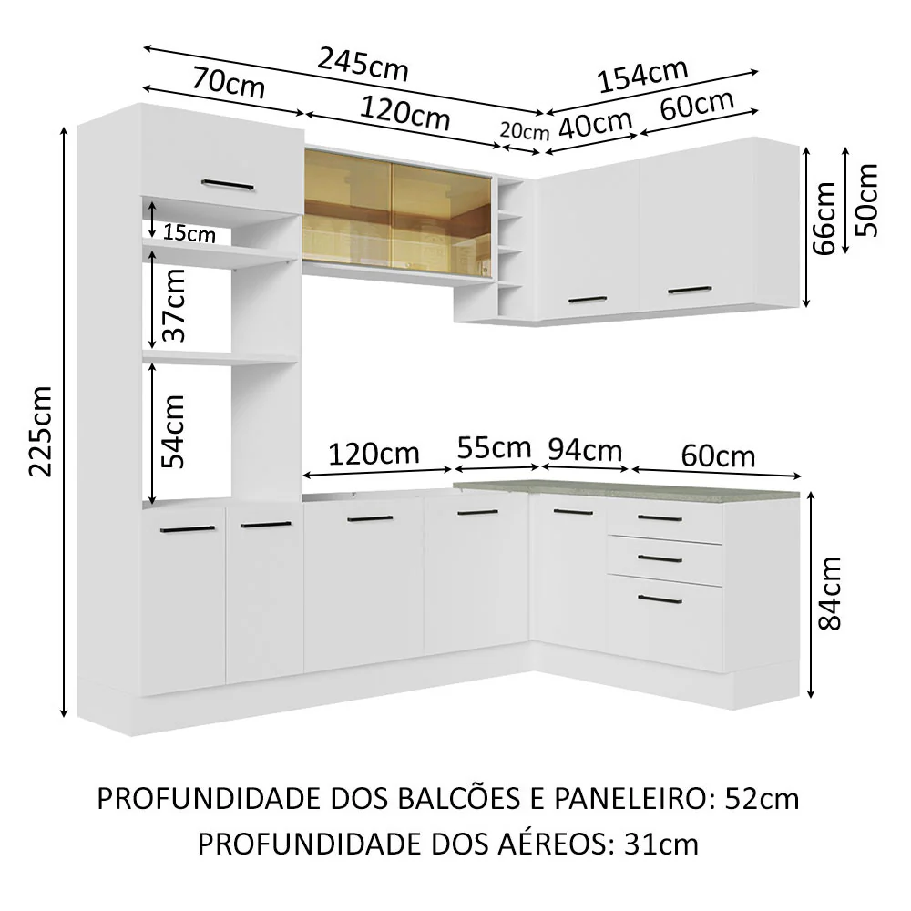 Armário de Cozinha Completa de Canto 399cm Branco Agata Madesa 01 - Image 3