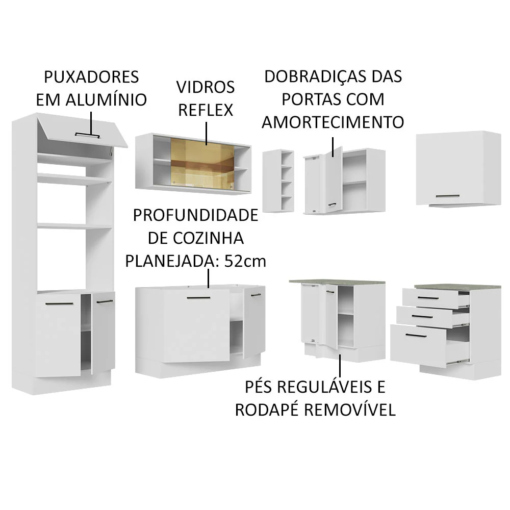 Armário de Cozinha Completa de Canto 399cm Branco Agata Madesa 01 - Image 4