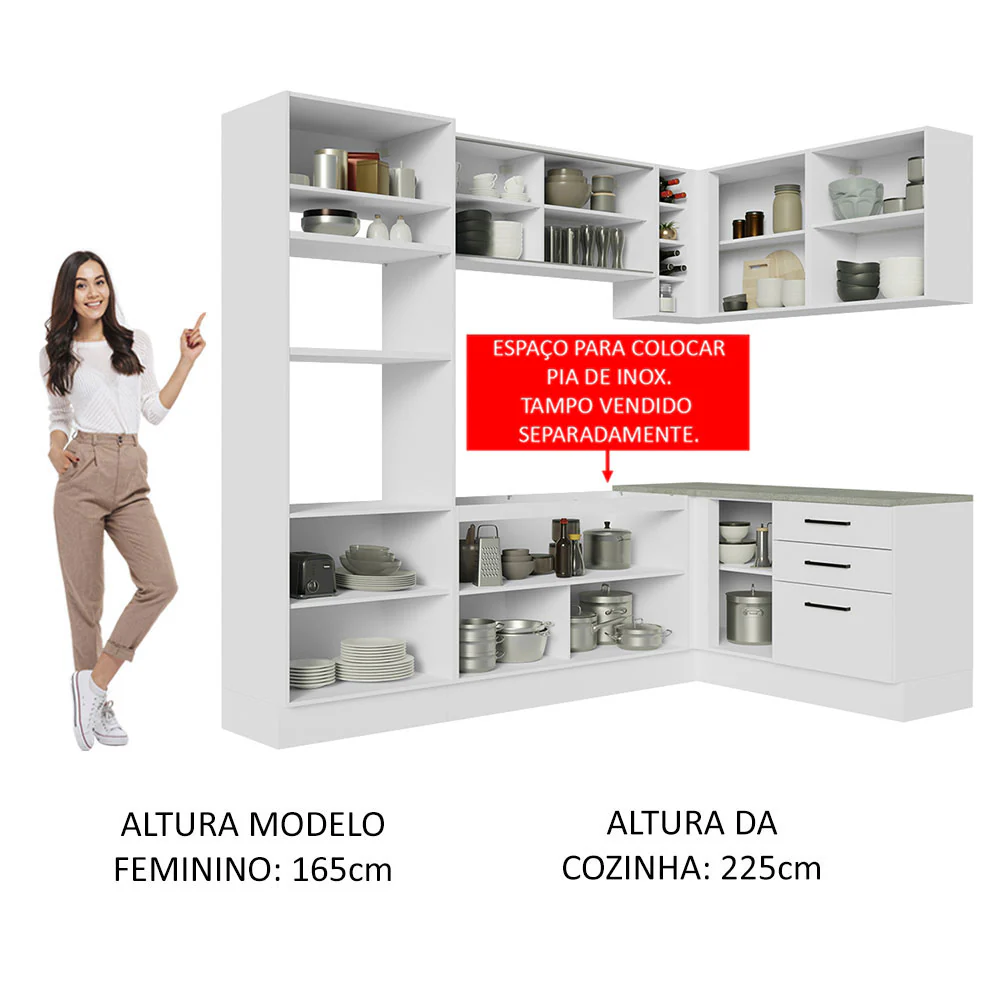 Armário de Cozinha Completa de Canto 399cm Branco Agata Madesa 01 - Image 5