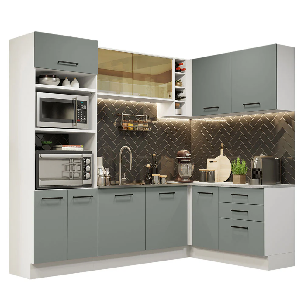 Armário de Cozinha Completa de Canto 399cm Branco Cinza Agata Madesa 01 - Image 2