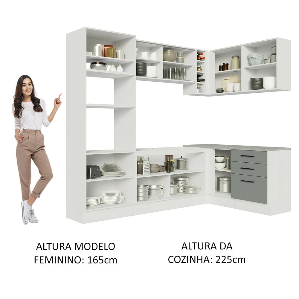 Armário de Cozinha Completa de Canto 399cm Branco Cinza Agata Madesa 01 - Image 5
