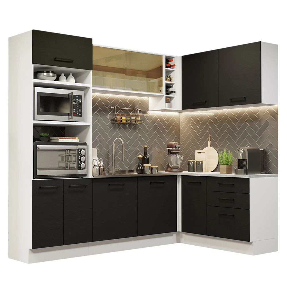 Armário de Cozinha Completa de Canto 399cm Branco Preto Agata Madesa 01 - Image 2