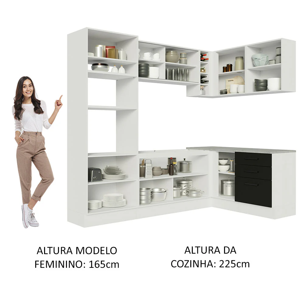 Armário de Cozinha Completa de Canto 399cm Branco Preto Agata Madesa 01 - Image 5