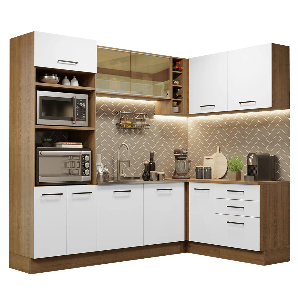 Armário de Cozinha Completa de Canto 399cm Rustic Branco Agata Madesa 01 - Image 2