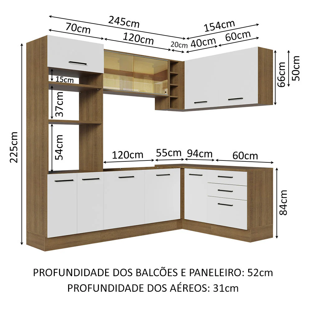 Armário de Cozinha Completa de Canto 399cm Rustic Branco Agata Madesa 01 - Image 3