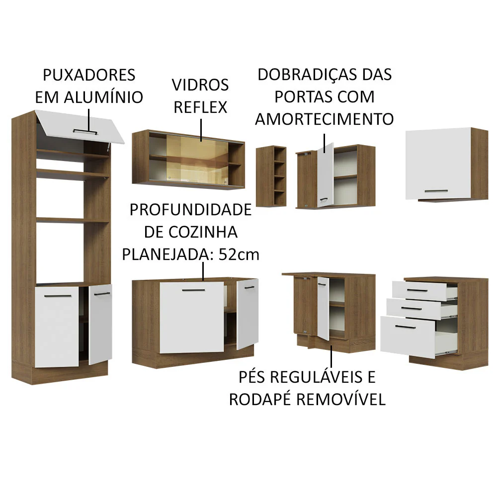 Armário de Cozinha Completa de Canto 399cm Rustic Branco Agata Madesa 01 - Image 4