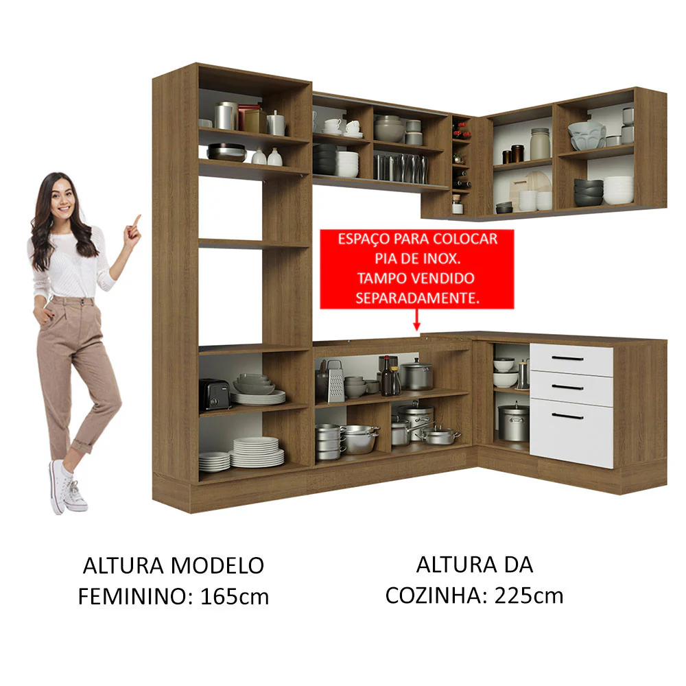 Armário de Cozinha Completa de Canto 399cm Rustic Branco Agata Madesa 01 - Image 5