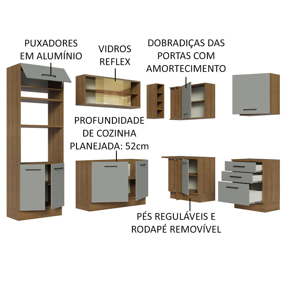 Armário de Cozinha Completa de Canto 399cm Rustic Cinza Agata Madesa 01 - Image 4