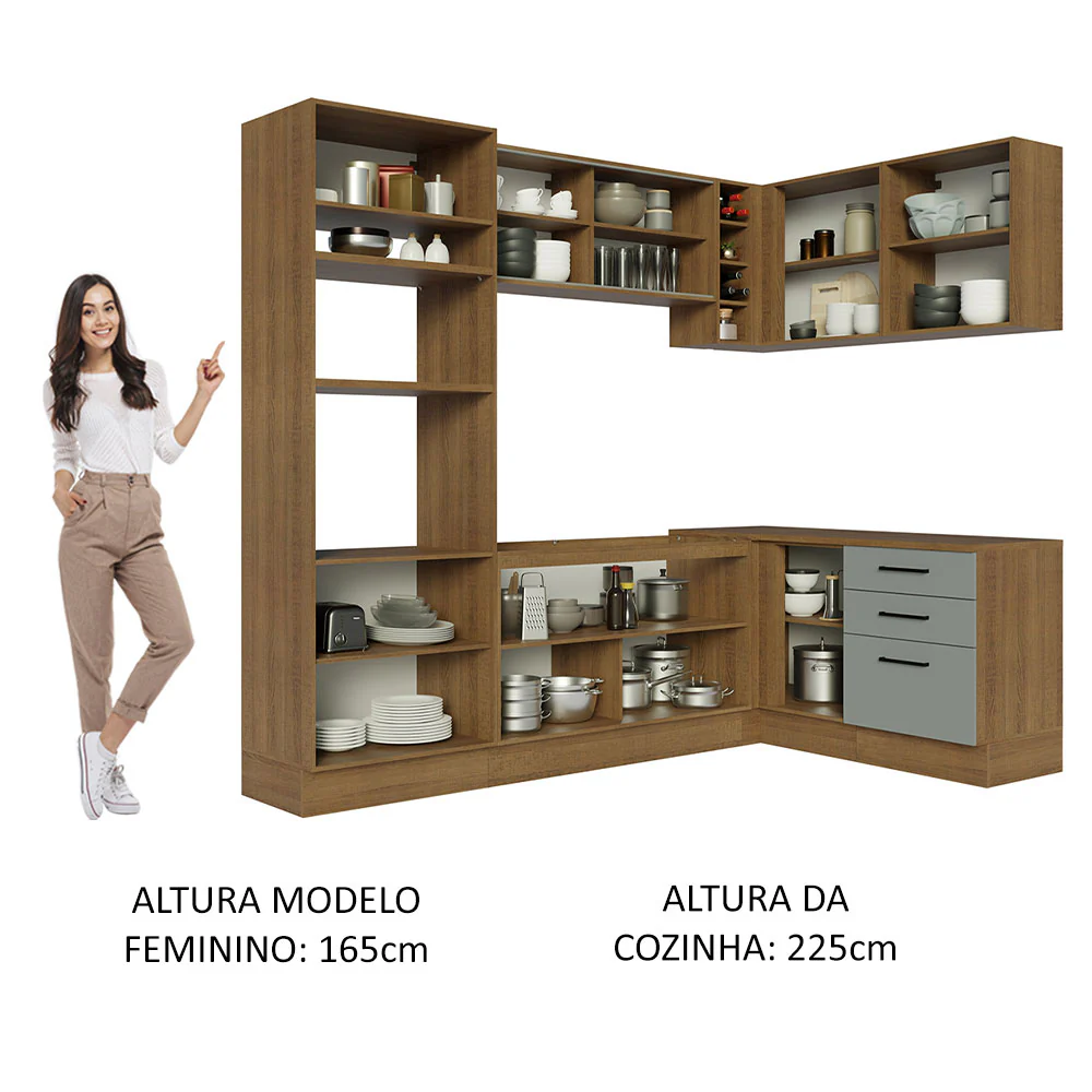 Armário de Cozinha Completa de Canto 399cm Rustic Cinza Agata Madesa 01 - Image 5
