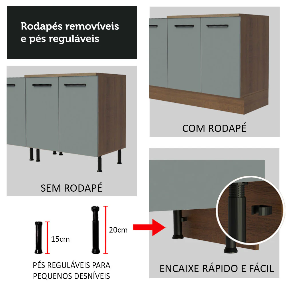 Armário de Cozinha Completa de Canto 399cm Rustic Cinza Agata Madesa 01 - Image 9