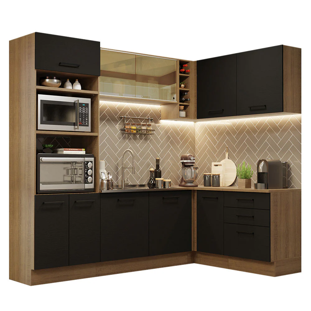 Armário de Cozinha Completa de Canto 399cm Rustic Preto Agata Madesa 01 - Image 2