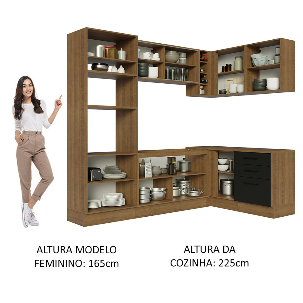 Armário de Cozinha Completa de Canto 399cm Rustic Preto Agata Madesa 01 - Image 5