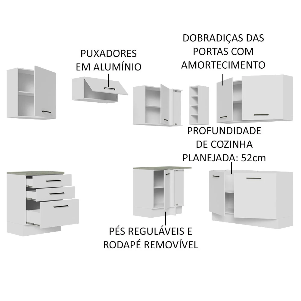 Armário de Cozinha Completa de Canto 399cm Branco Agata Madesa 02 - Image 4