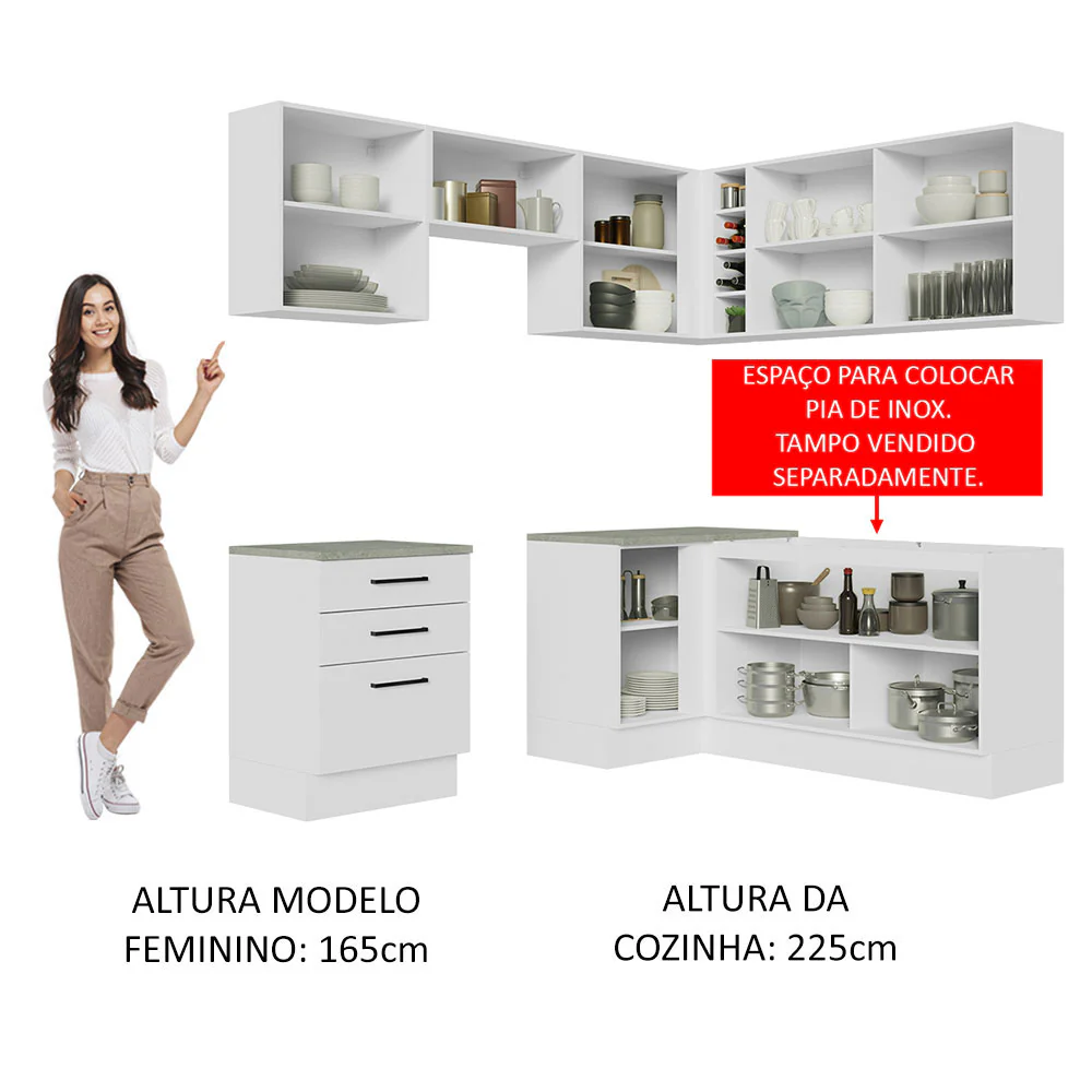 Armário de Cozinha Completa de Canto 399cm Branco Agata Madesa 02 - Image 5