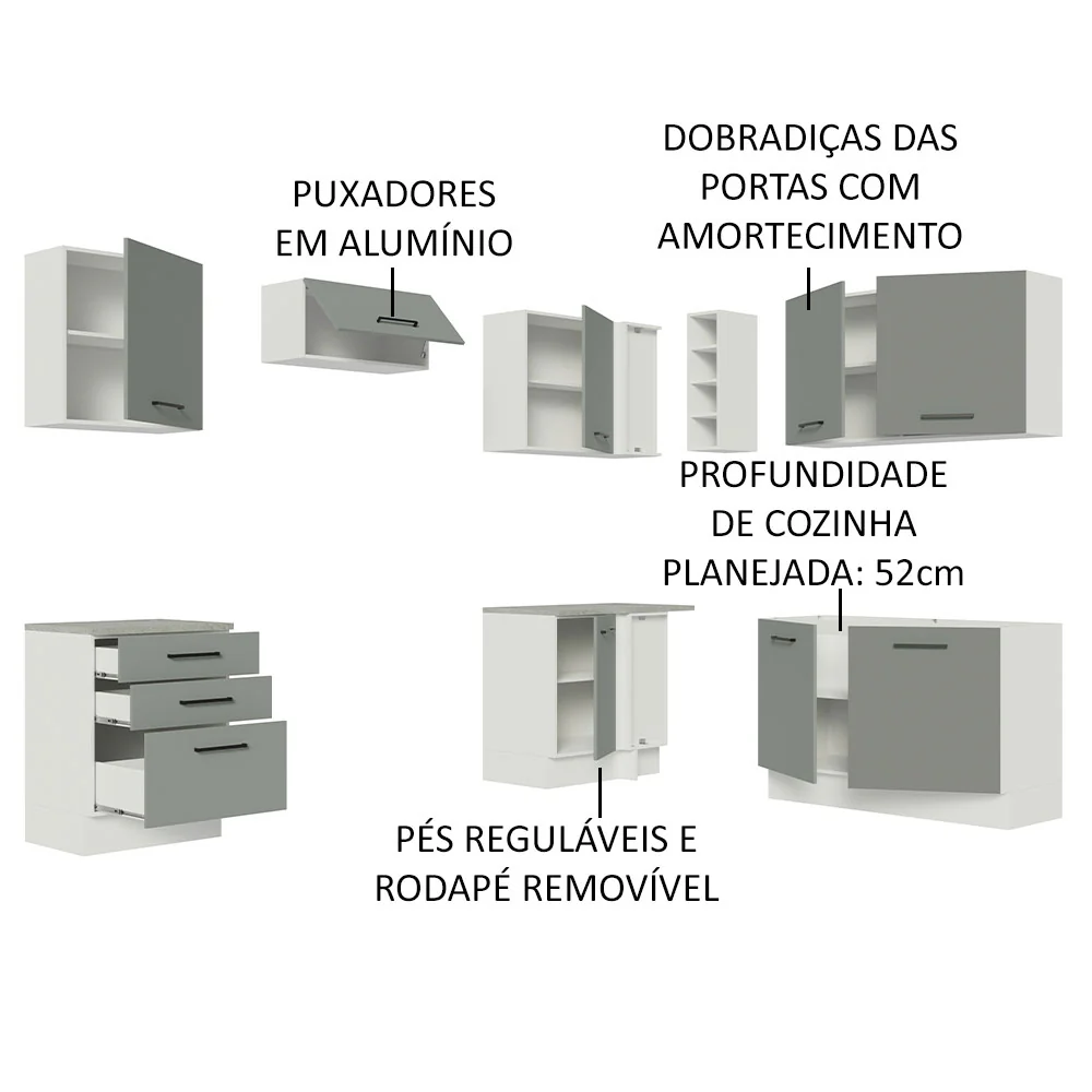 Armário de Cozinha Completa de Canto 399cm Branco Cinza Agata Madesa 02 - Image 4