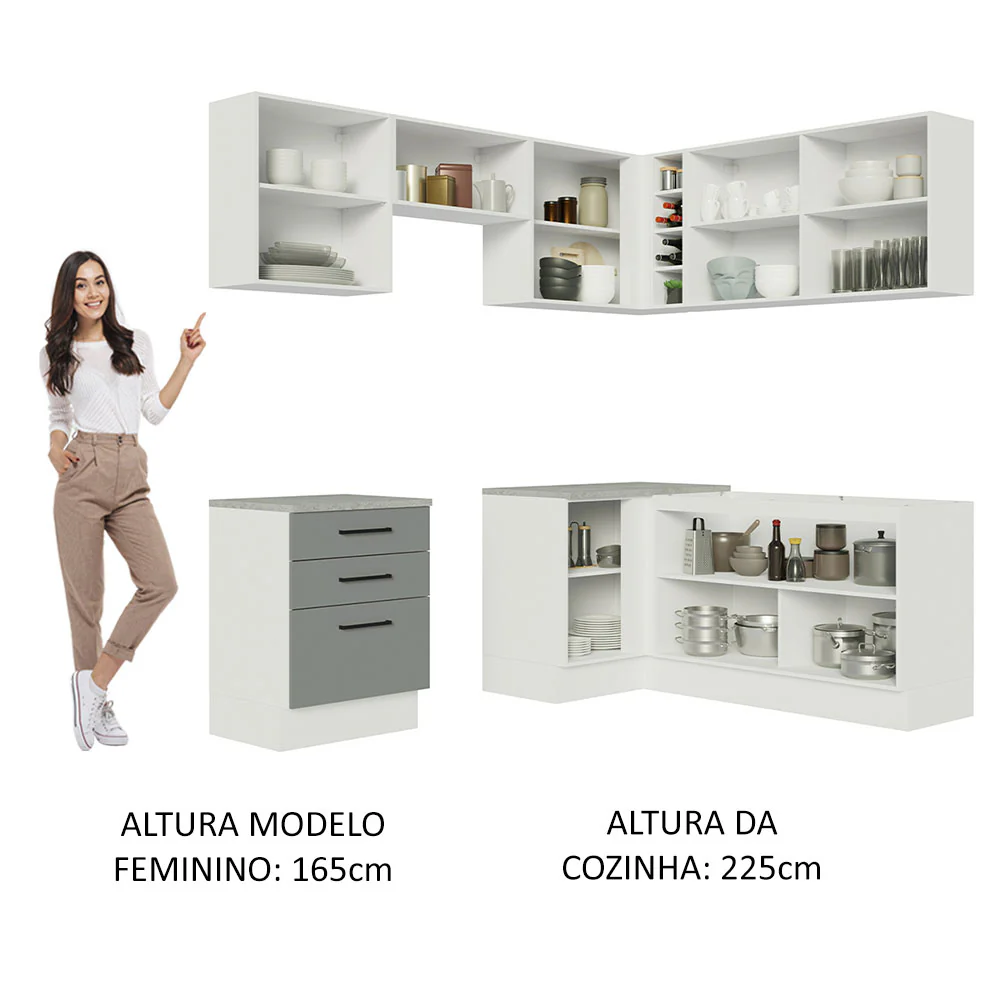 Armário de Cozinha Completa de Canto 399cm Branco Cinza Agata Madesa 02 - Image 5