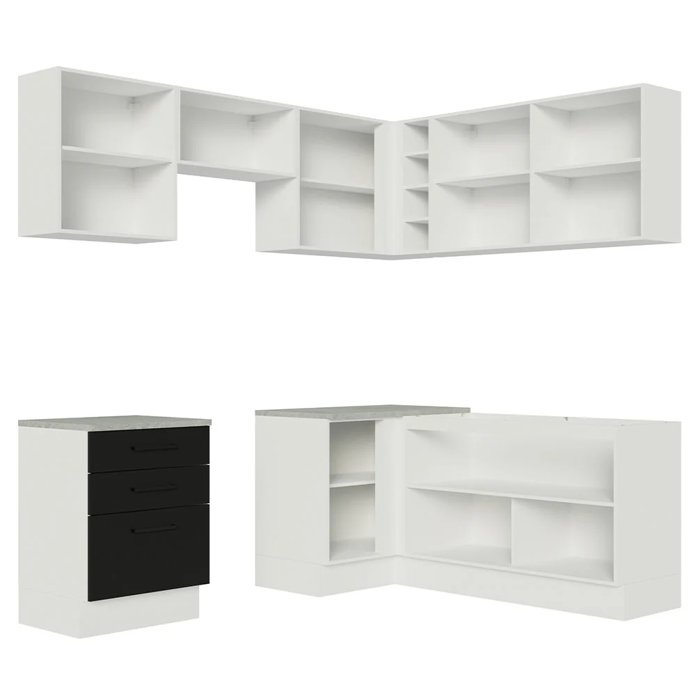 Armário de Cozinha Completa de Canto 399cm Branco Preto Agata Madesa 02 - Image 11