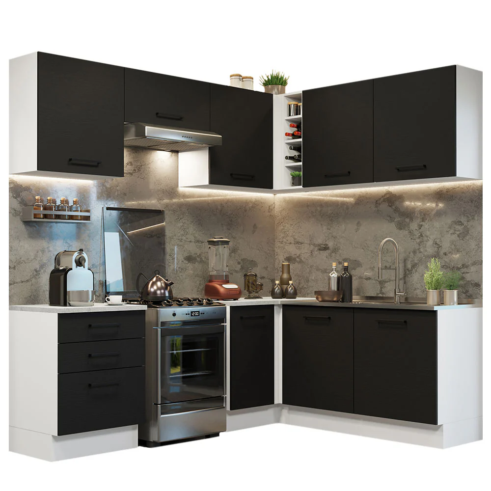 Armário de Cozinha Completa de Canto 399cm Branco Preto Agata Madesa 02 - Image 2
