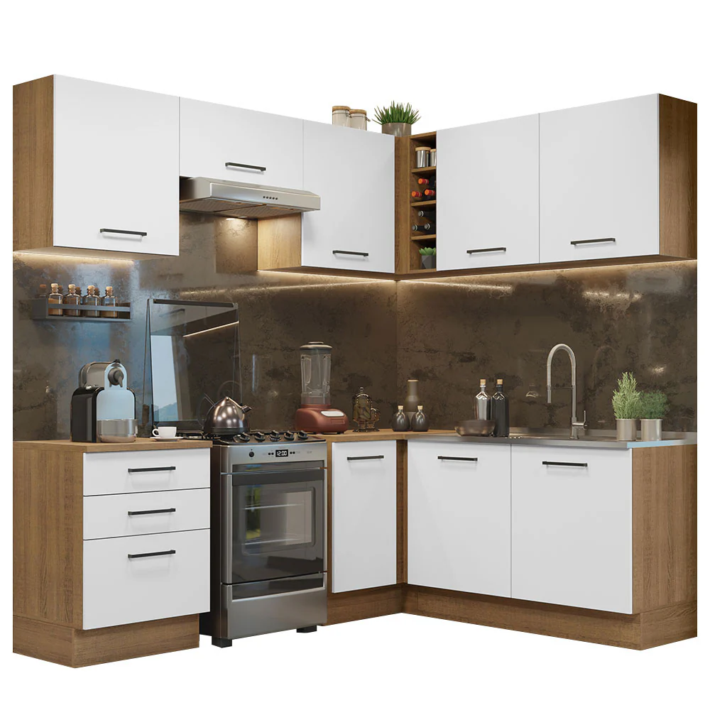 Armário de Cozinha Completa de Canto 399cm Rustic Branco Agata Madesa 02 - Image 2