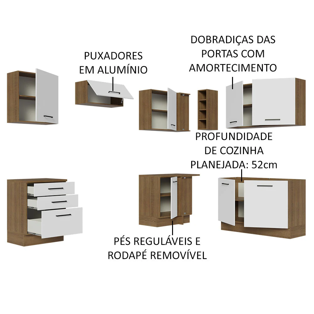 Armário de Cozinha Completa de Canto 399cm Rustic Branco Agata Madesa 02 - Image 4