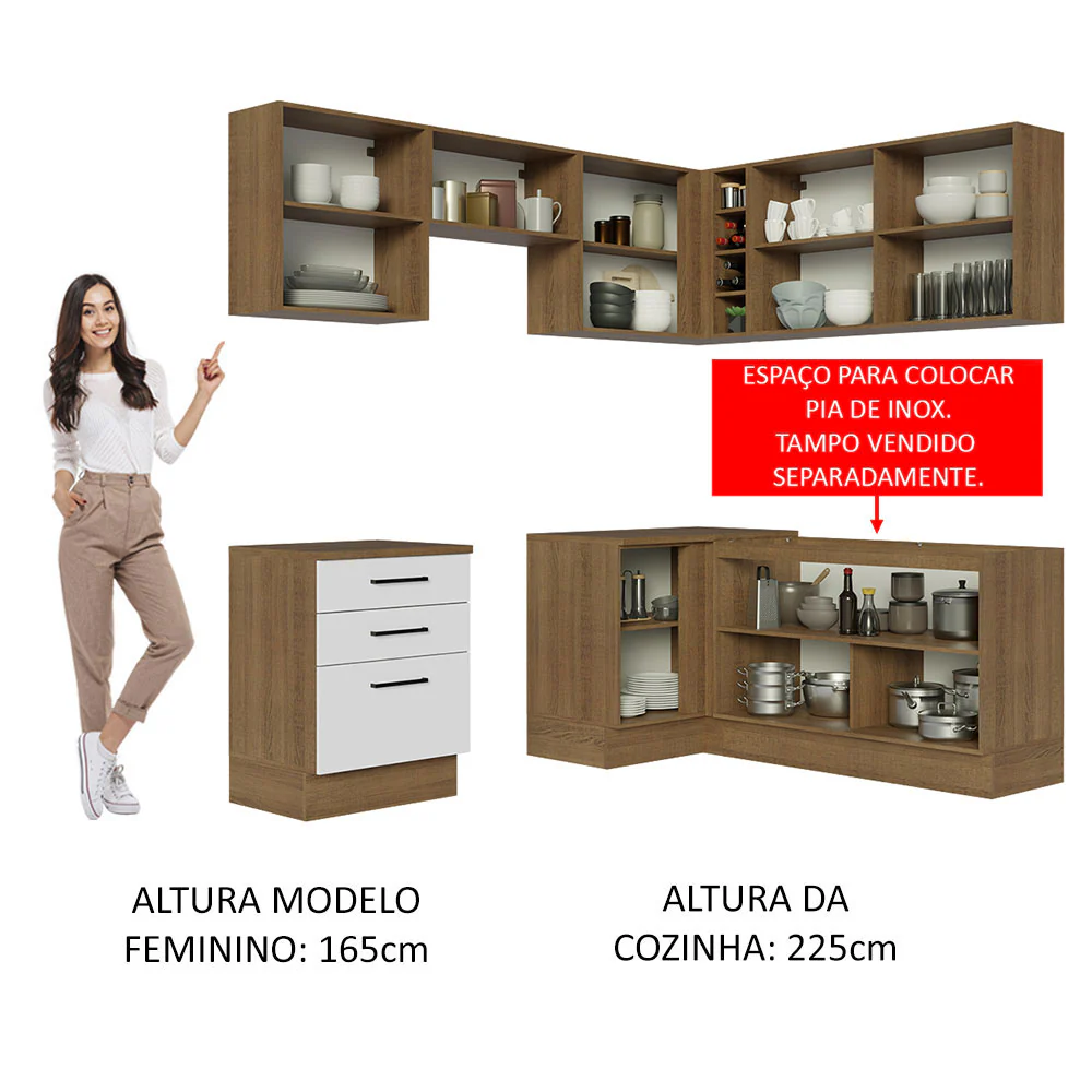 Armário de Cozinha Completa de Canto 399cm Rustic Branco Agata Madesa 02 - Image 5