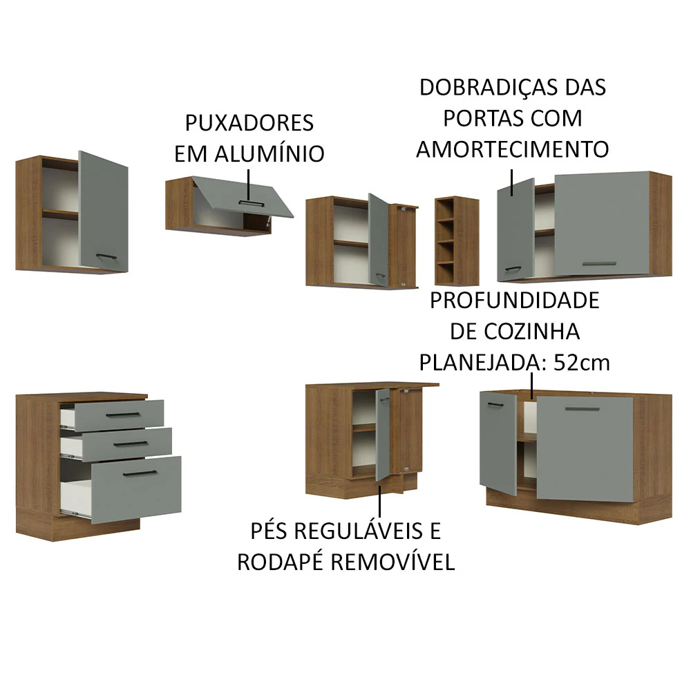 Armário de Cozinha Completa de Canto 399cm Rustic Cinza Agata Madesa 02 - Image 4