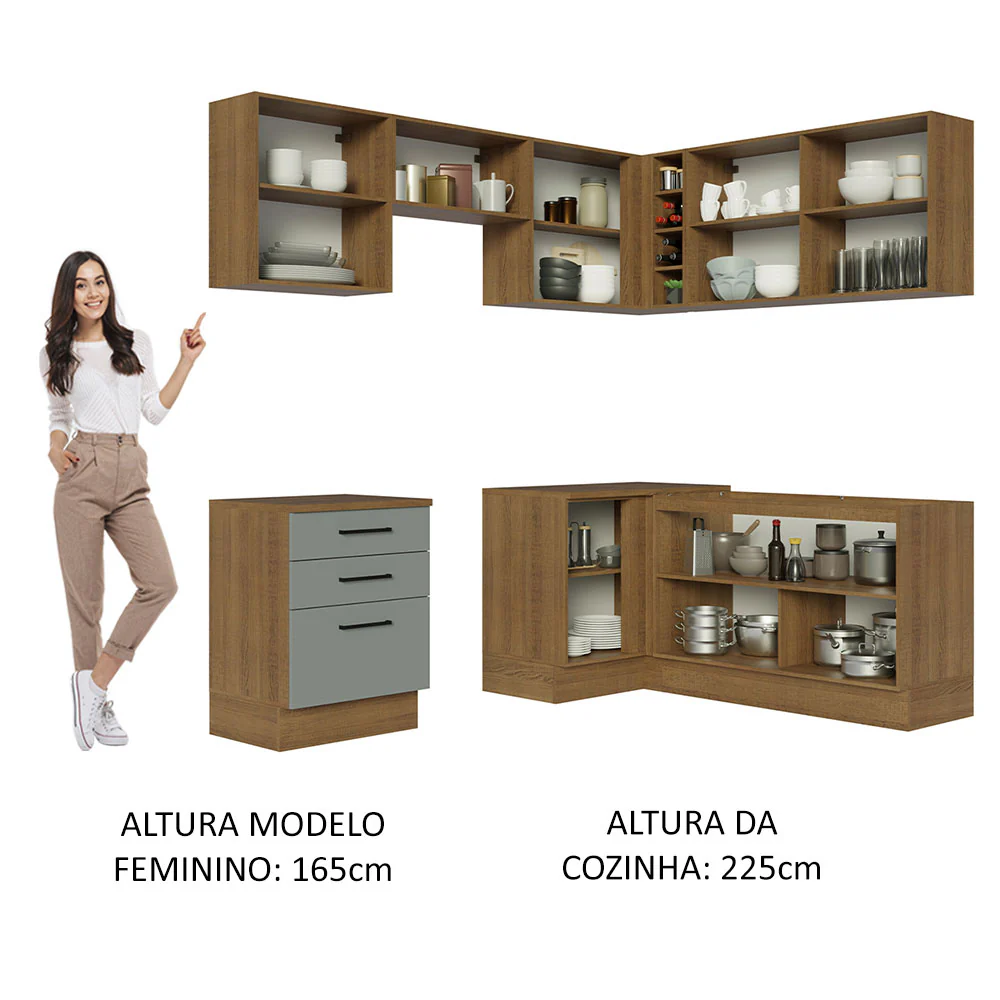 Armário de Cozinha Completa de Canto 399cm Rustic Cinza Agata Madesa 02 - Image 5