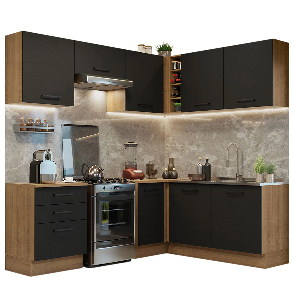 Armário de Cozinha Completa de Canto 399cm Rustic Preto Agata Madesa 02 - Image 2