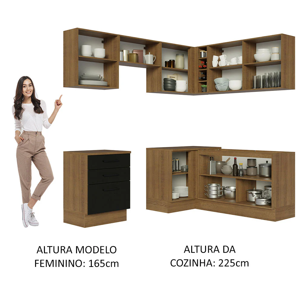 Armário de Cozinha Completa de Canto 399cm Rustic Preto Agata Madesa 02 - Image 5