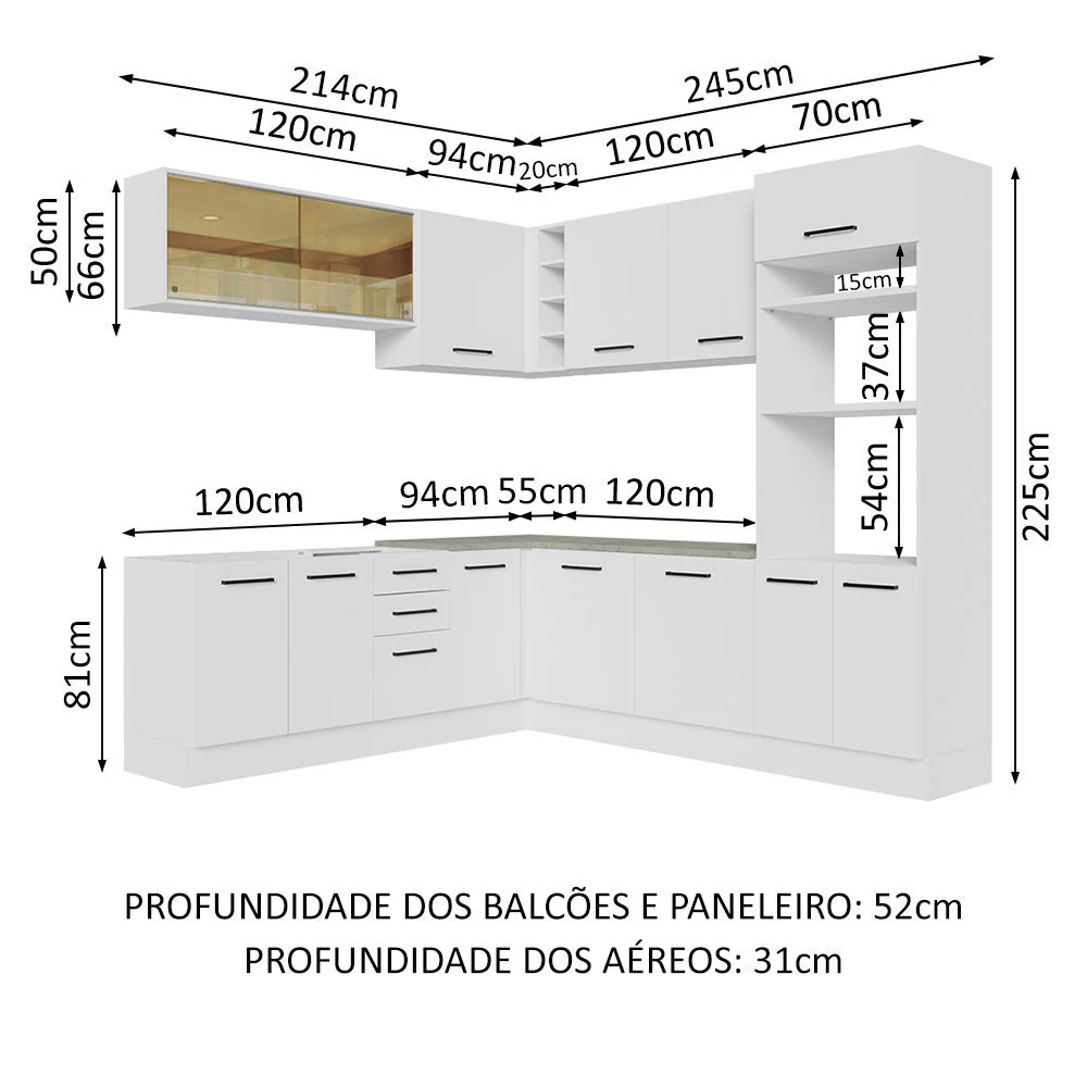 Armário de Cozinha Completa de Canto 459cm Branco Agata Madesa 01 - Image 3
