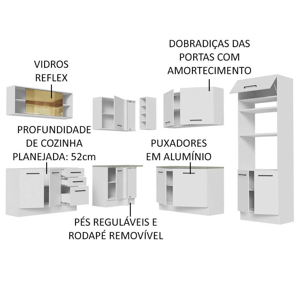 Armário de Cozinha Completa de Canto 459cm Branco Agata Madesa 01 - Image 4