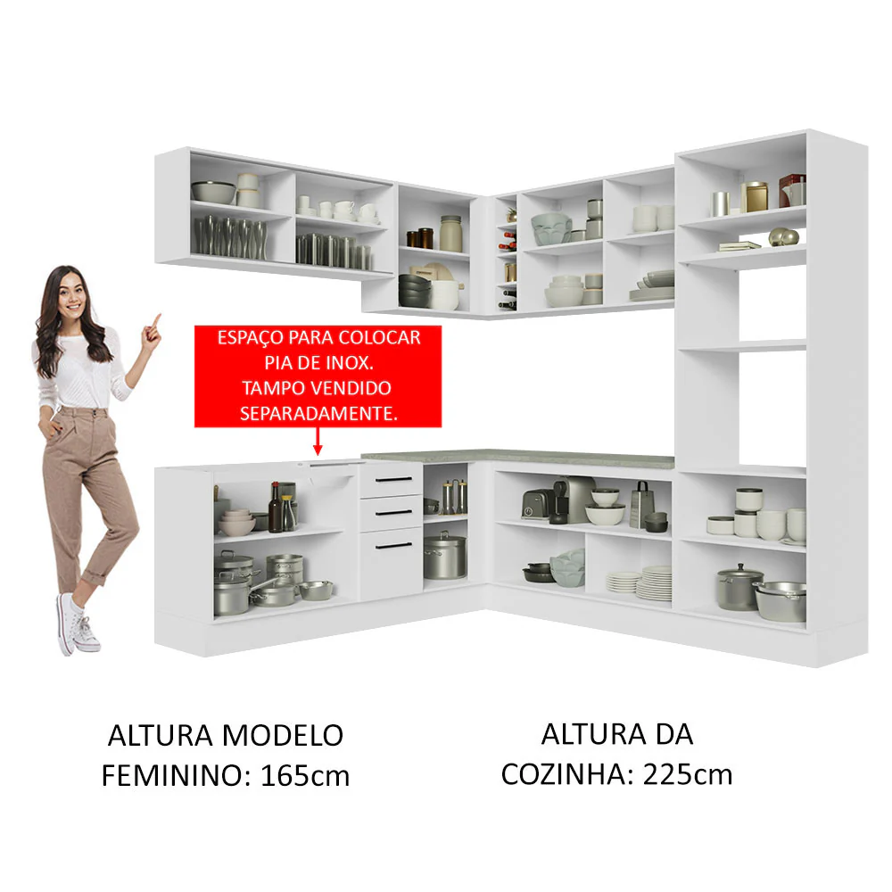 Armário de Cozinha Completa de Canto 459cm Branco Agata Madesa 01 - Image 5