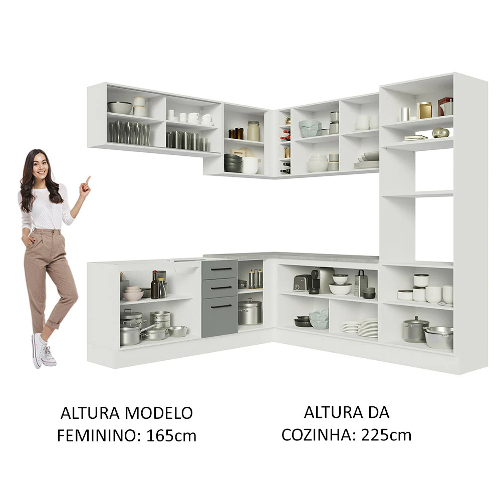 Armário de Cozinha Completa de Canto 459cm Branco Cinza Agata Madesa 01 - Image 5