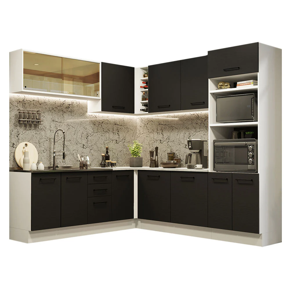 Armário de Cozinha Completa de Canto 459cm Branco Preto Agata Madesa 01 - Image 2