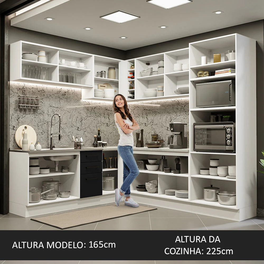 Armário de Cozinha Completa de Canto 459cm Branco Preto Agata Madesa 01 - Image 5