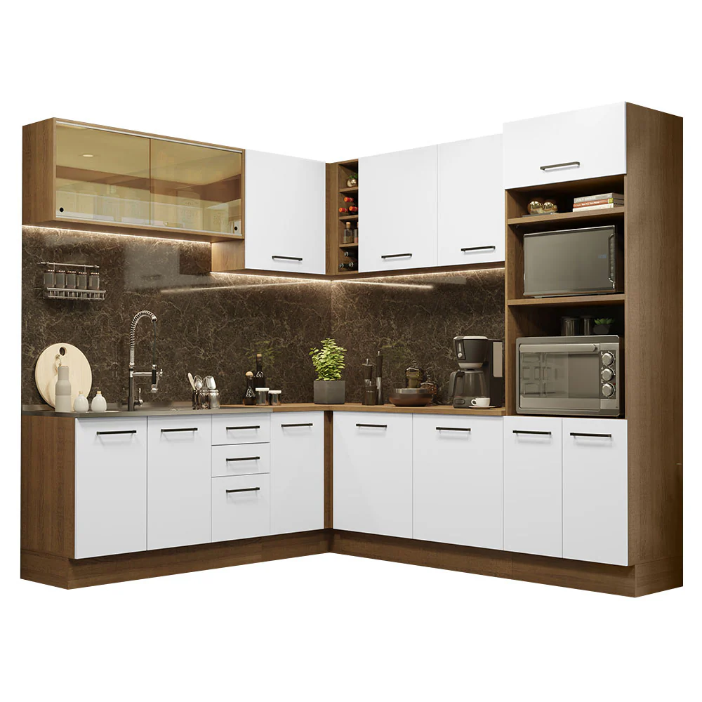 Armário de Cozinha Completa de Canto 459cm Rustic Branco Agata Madesa 01 - Image 2