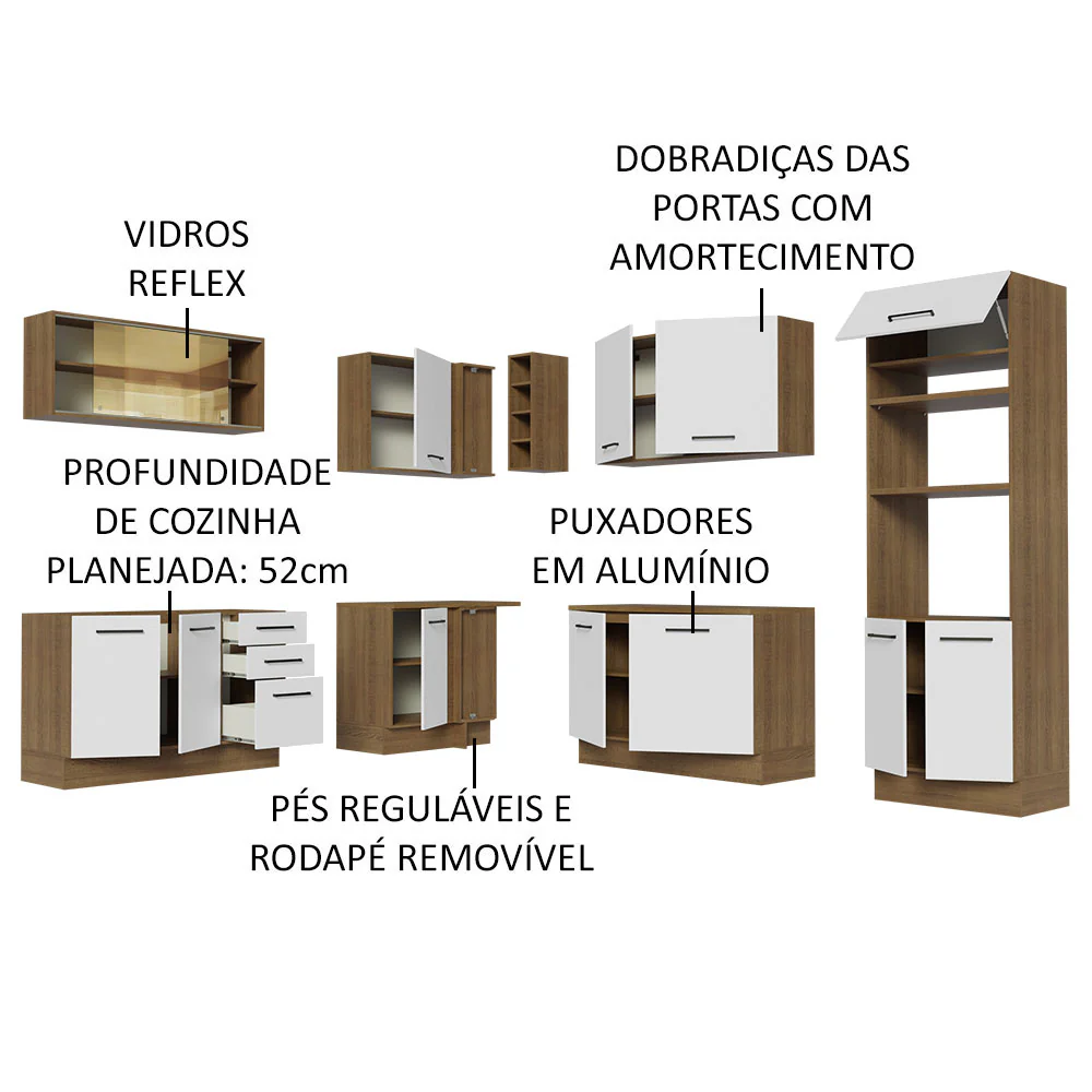 Armário de Cozinha Completa de Canto 459cm Rustic Branco Agata Madesa 01 - Image 4