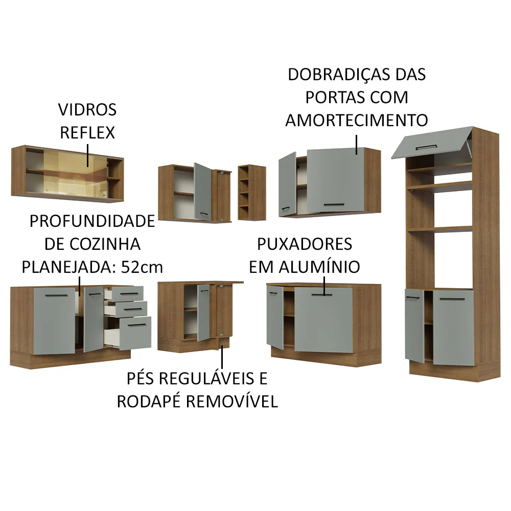 Armário de Cozinha Completa de Canto 459cm Rustic Cinza Agata Madesa 01 - Image 4