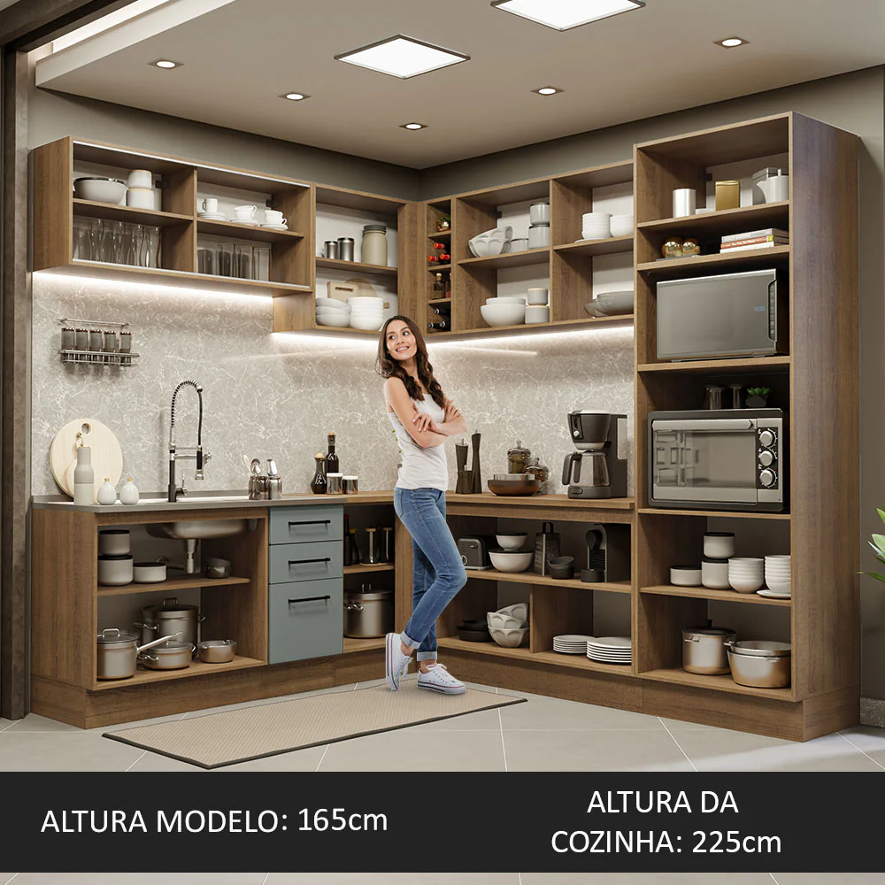 Armário de Cozinha Completa de Canto 459cm Rustic Cinza Agata Madesa 01 - Image 5