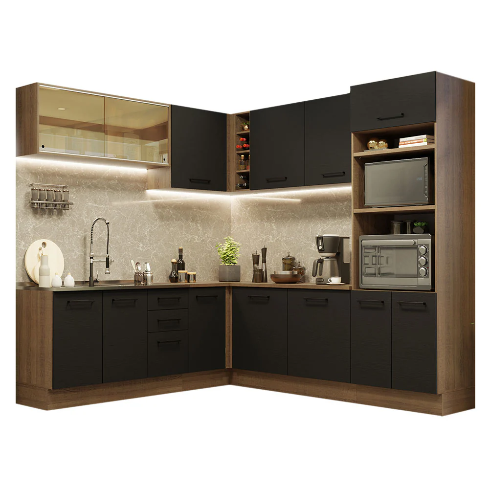 Armário de Cozinha Completa de Canto 459cm Rustic Preto Agata Madesa 01 - Image 2