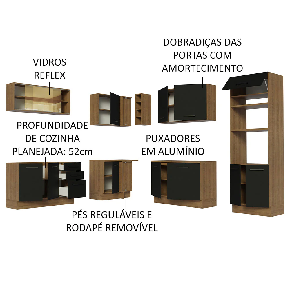Armário de Cozinha Completa de Canto 459cm Rustic Preto Agata Madesa 01 - Image 4