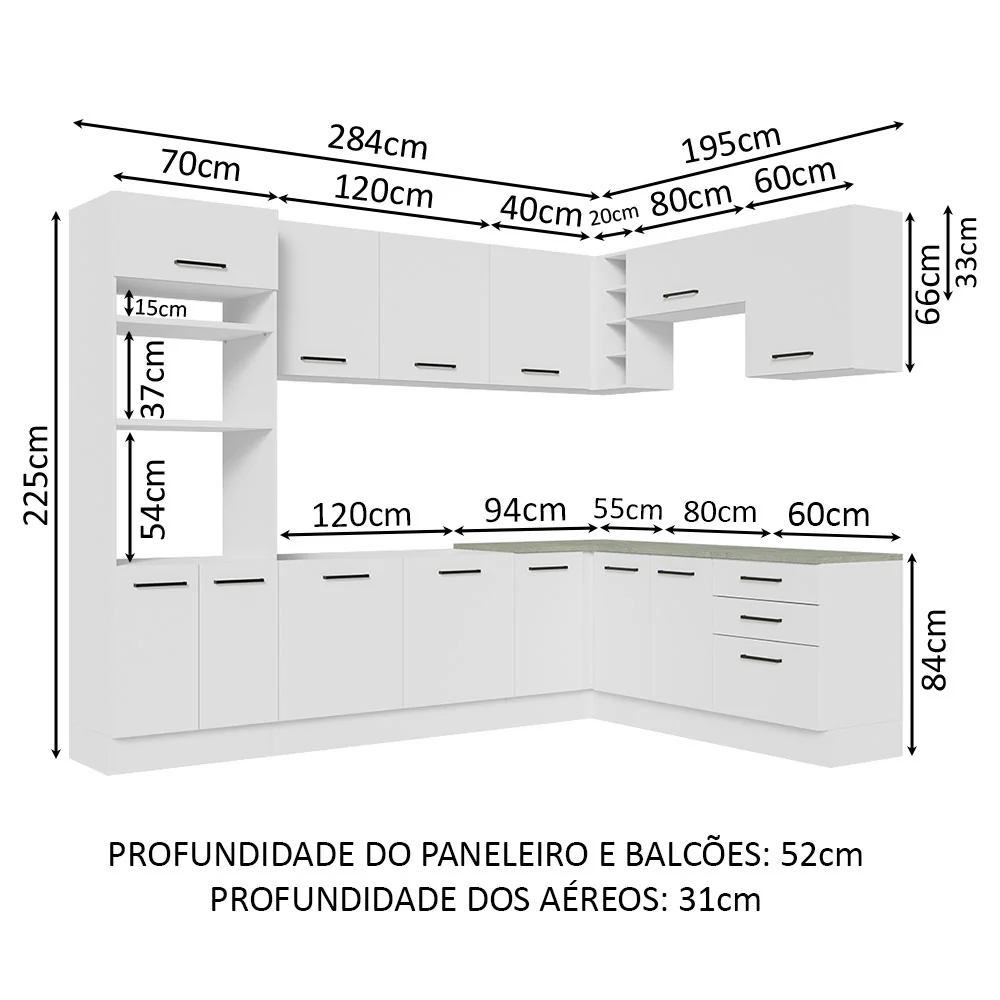 Armário de Cozinha Completa de Canto 479cm Branco Agata Madesa 01 - Image 3