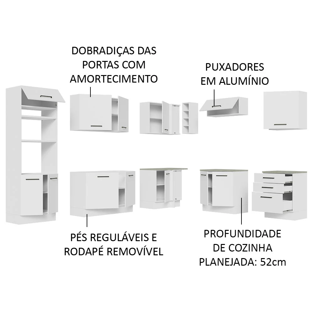 Armário de Cozinha Completa de Canto 479cm Branco Agata Madesa 01 - Image 4