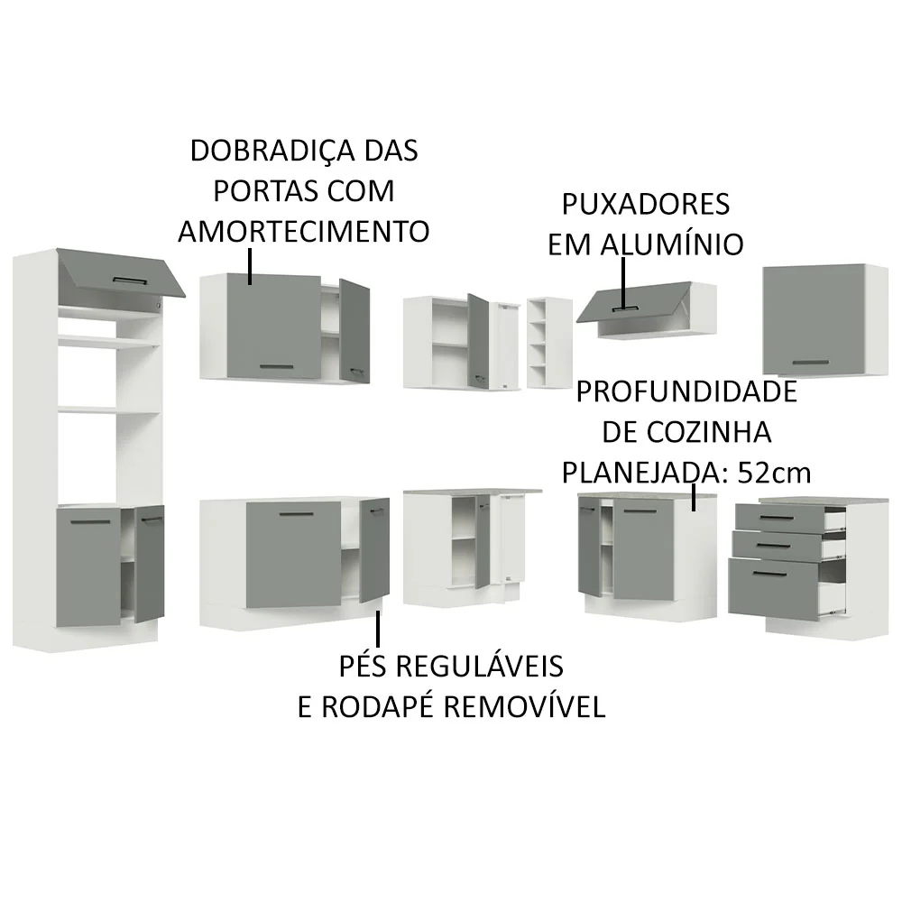 Armário de Cozinha Completa de Canto 479cm Branco Cinza Agata Madesa 01 - Image 4